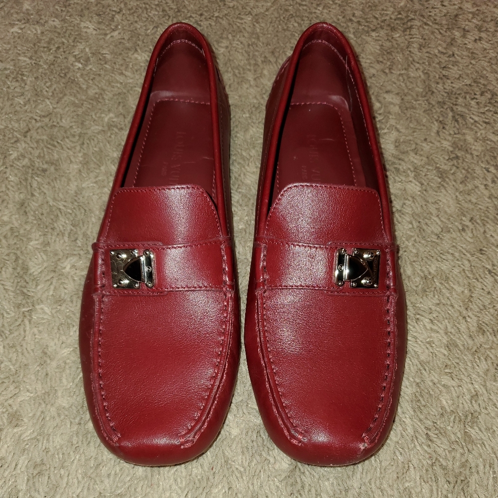 Authentic Louis Vuitton Red Leather Loafers Sz 38